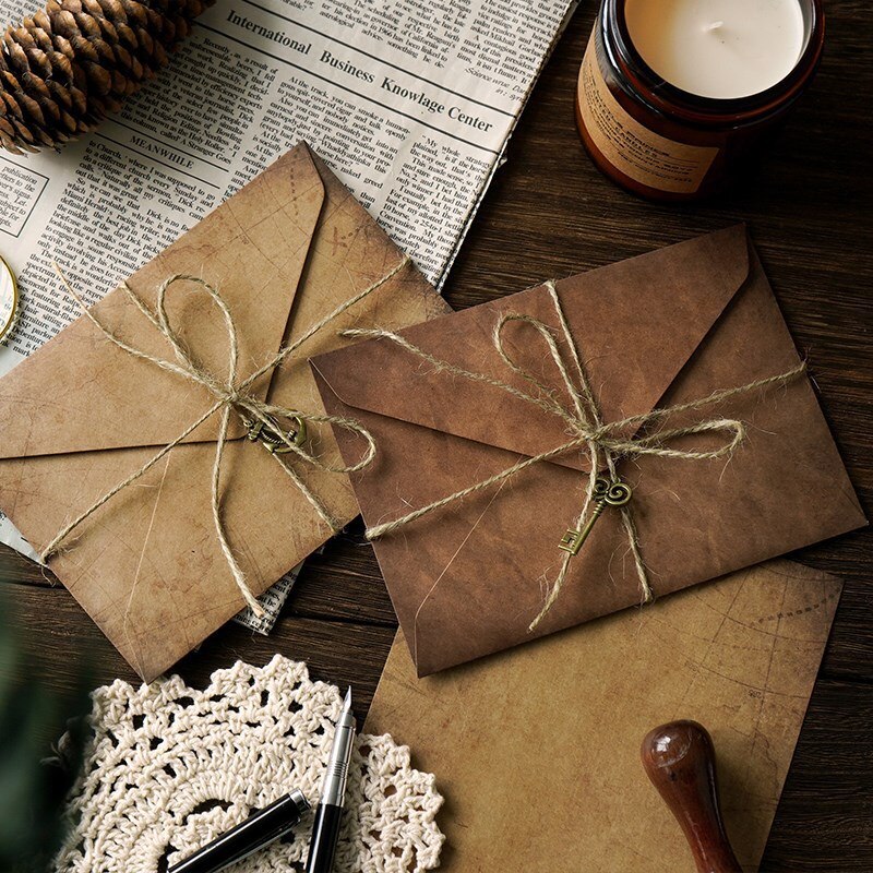 Sobres Vintage de Papel Kraft para escribir, kit de papel de carta A5 para ventana, sobres de invitación de boda, sobre de , 10 unids/set por juego