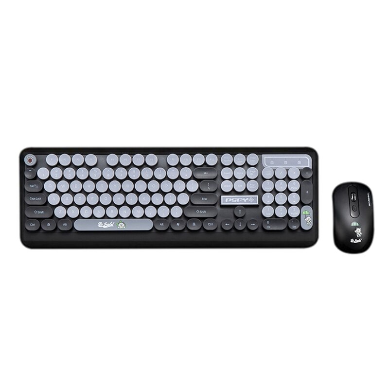 Juego de teclado inalámbrico con dibujos animados para ordenador, teclado redondo Retro, ratón, receptor USB para PC y portátil, 1 Set: Bear
