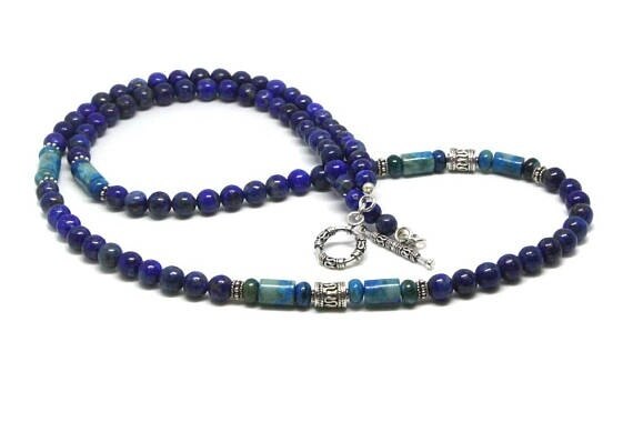 Men's Necklace Lapis Lazuli and Larimar Necklace,