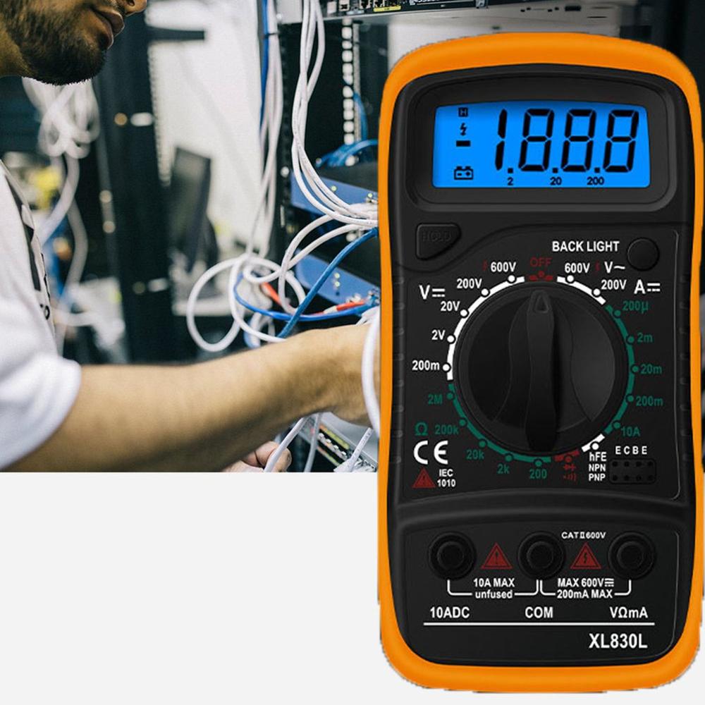 XL830L LCD Digital Multimeter Ammeter Voltmeter Ohmmeter Electric Handheld Multitester AC/DC Volt Meter Tester Tool Yellow