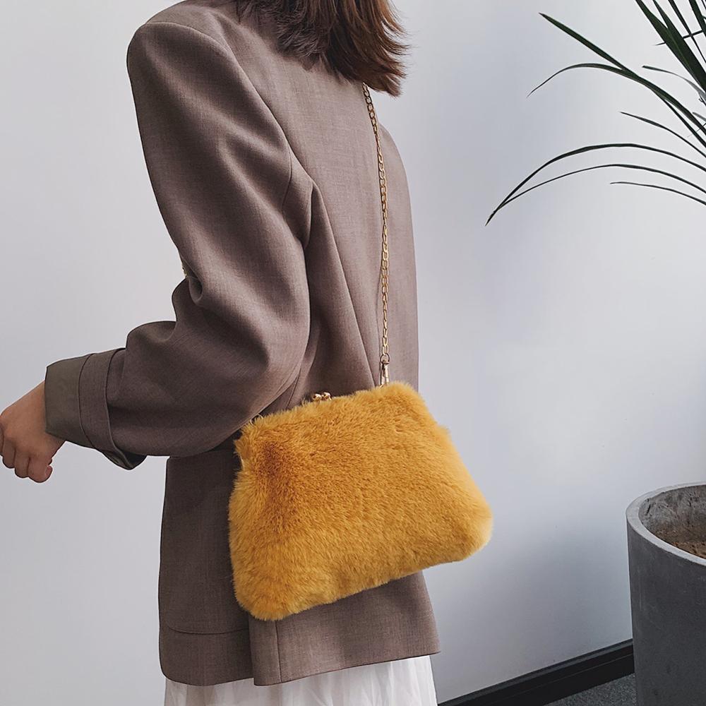 Leuke Pluche Kleine Vierkante Tas Vrouwen Handtas Casual Purse Chain Mobiele Telefoon Schouder Messenger tassen
