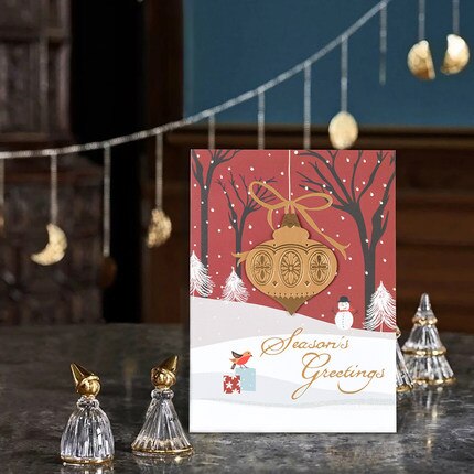 Gold Stamping Ornament Christmas Card 3D handmade Season&#39;s Greeting Invitation Card Business: 2104-07