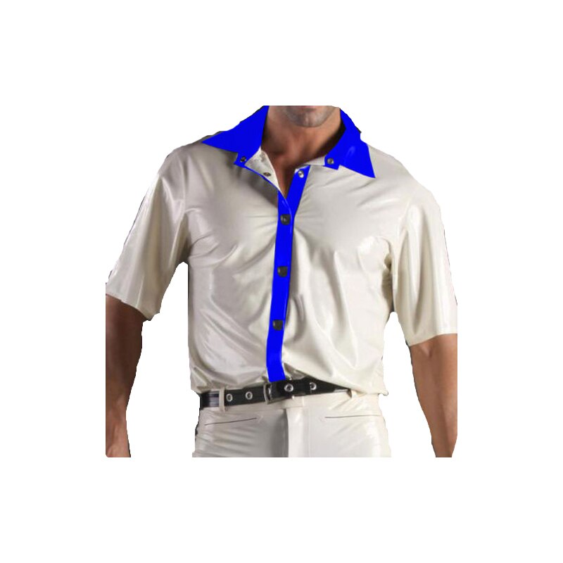 Camiseta de manga corta para hombre, camisa de látex, color azul marino y blanco, talla XXS-XXL