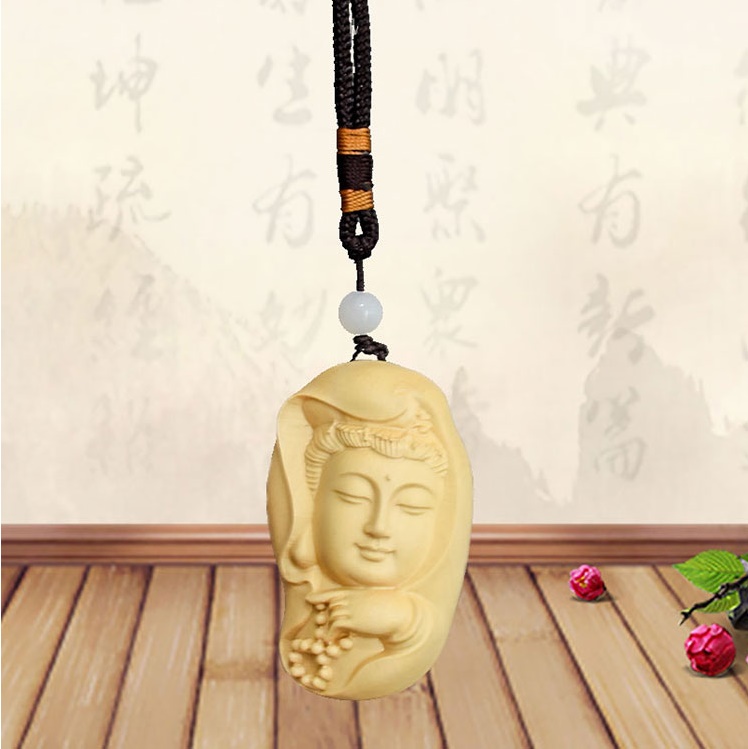 Solid wood Guanyin small wood carving,Wooden handmade Buddha statue，Modern art sculpture，Home Feng Shui pendant, car decoration: Default Title