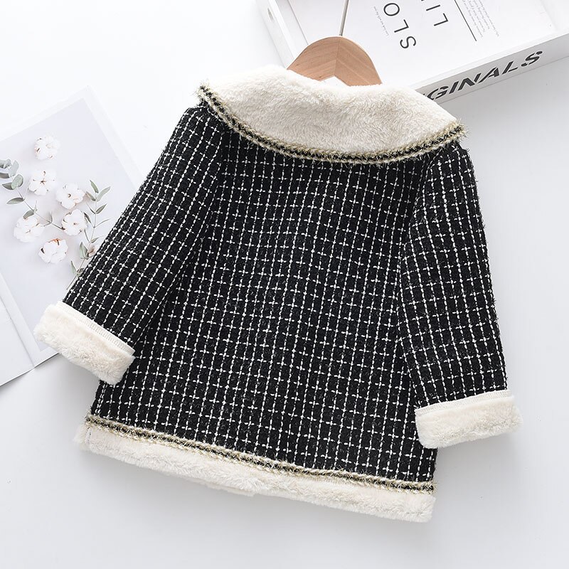 Girls Princess Coats Thick Fur Jackets Children Plaid Clothes Little Girls Tweed Cute Clothing 2-7 Years