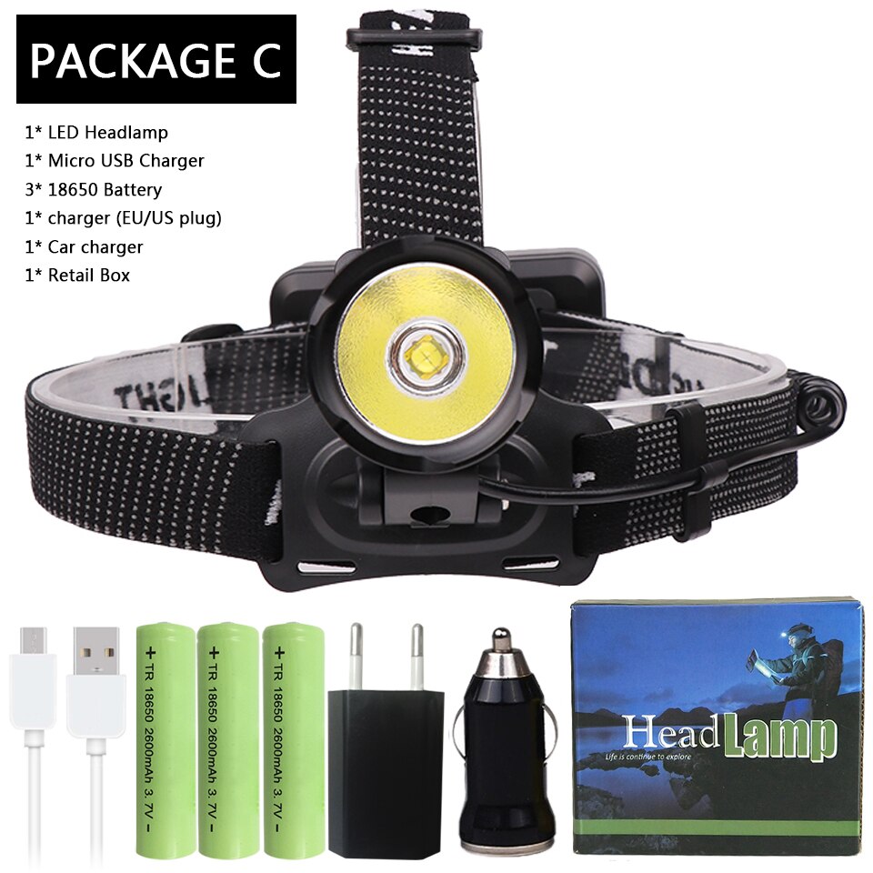 Krachtige XHP70 XHP50 Led Koplamp Zoom Head Lamp Zaklamp Zaklamp 18650 Batterij Usb Oplaadbare Lantaarn: Package C