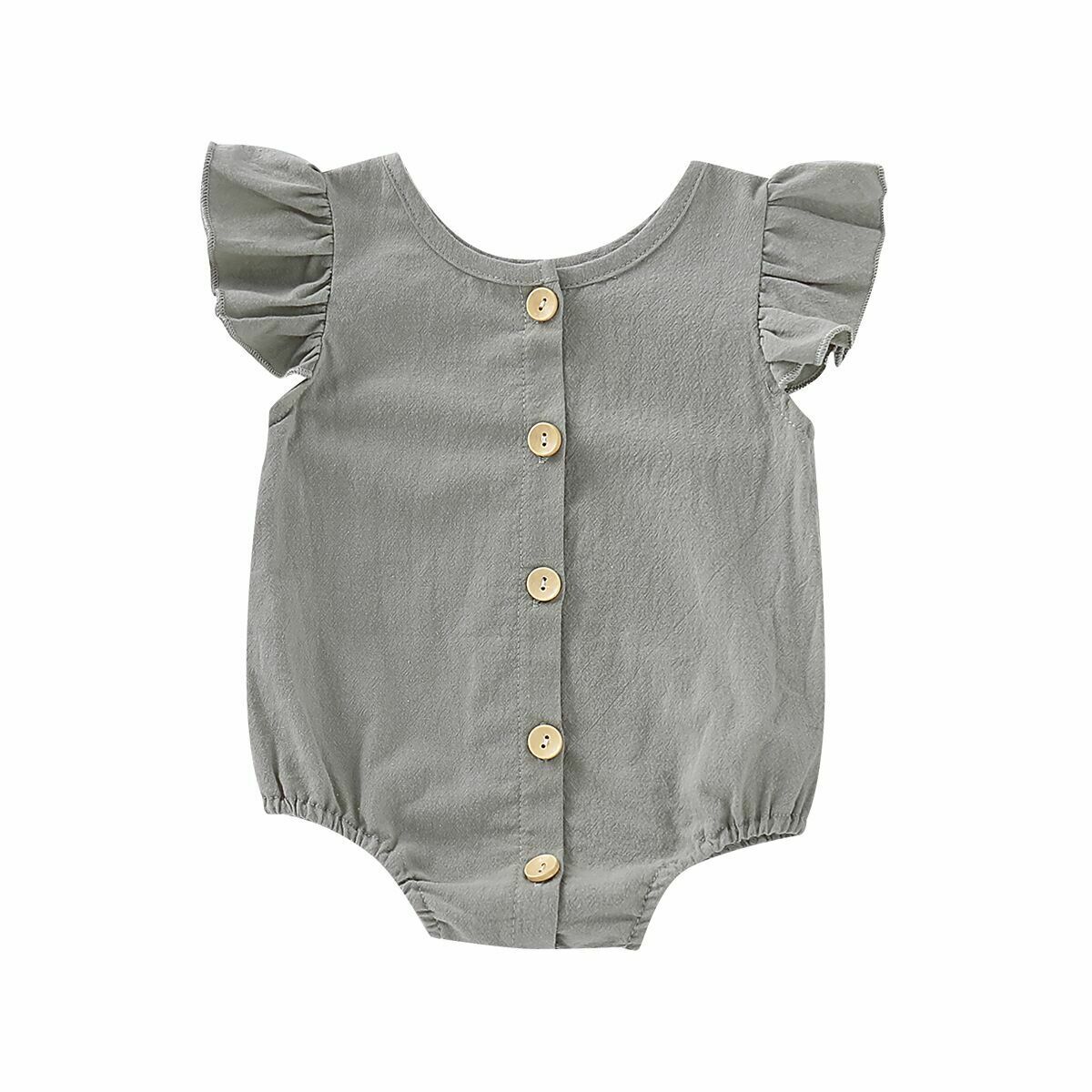 Infants Baby Girls Boys Cute Bodysuits Pure Color Ruffles Short Sleeve Jumpsuit Clothes One Piece 5 Colors: Gray / 24M