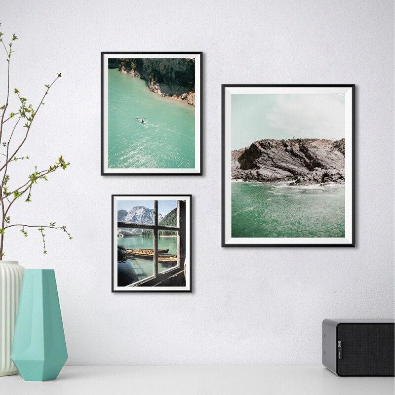 Natural Scenery Mountain Photography Posters and Prints Lake View Teal Gallery Wall Art Painting Pictures Home Room Decor