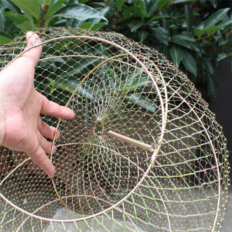 Portable Fish Care Keep Mesh Wire Foldable Fishing Cage Drum-shaped Steel Wire Creel Fishing Net