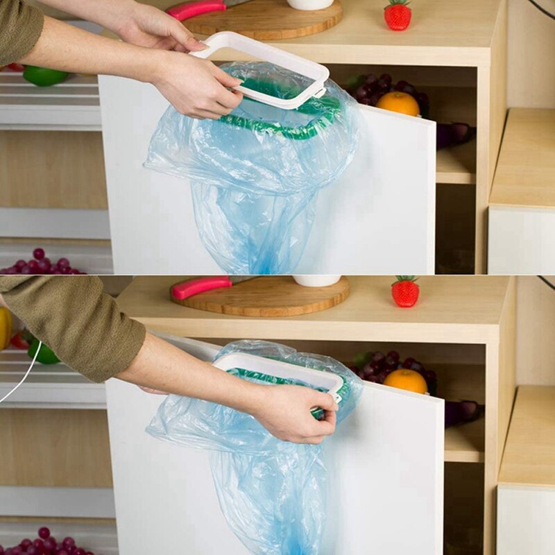 Kitchen Hanging Trash Can Shelf Cabinet Trash Rack Plastic Storage Hanging Trash Bag (Green)