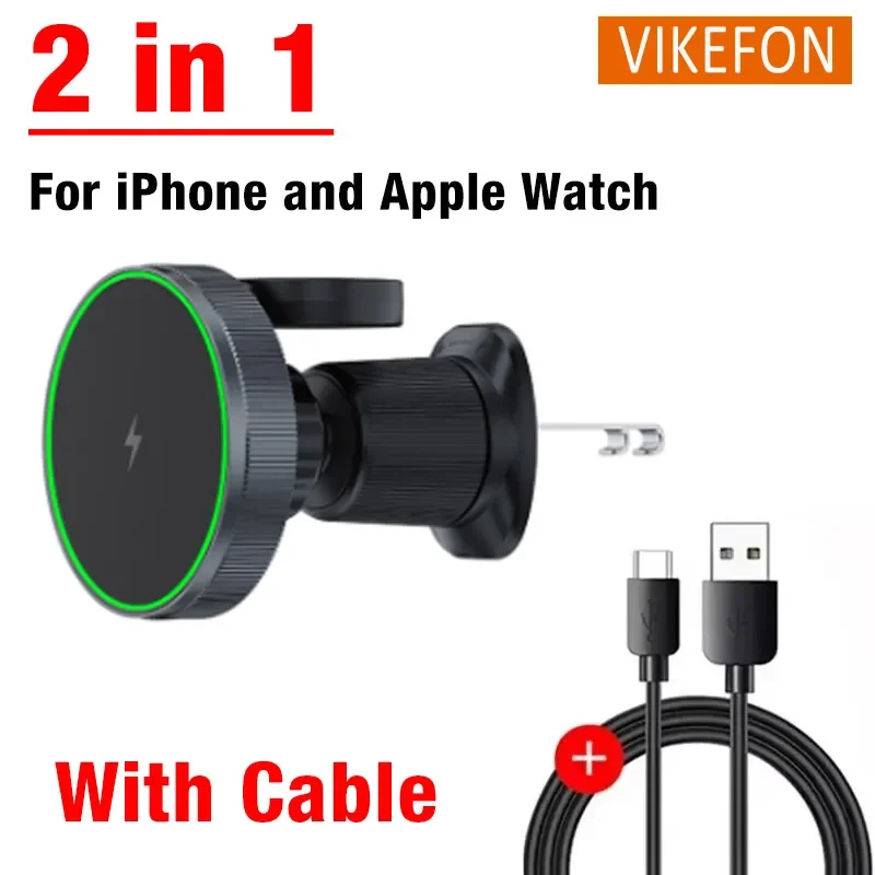 Qi2 2 in 1 magnetic wireless charger car air vent phone mount for iphone 16 15 14 13 pro max apple watch fast charging station: Yellow