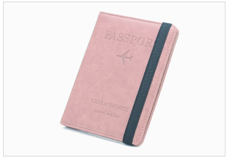 Rfid viagem passaporte capa carteira unisex negócios multifunction cartão de crédito bolsa organizador caso com faixa elástica 8 cores: Rosa