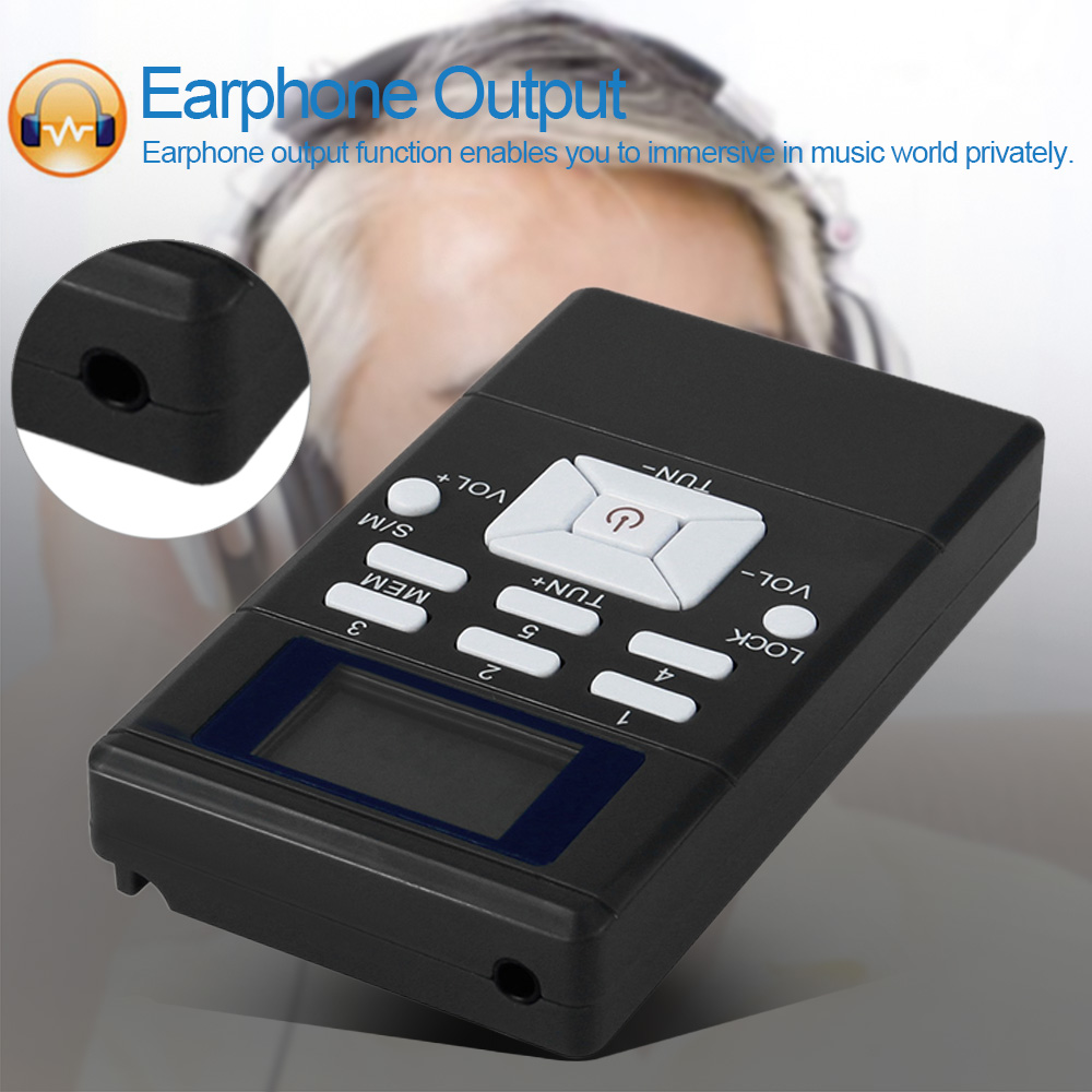 Tragbarer Mini-DSP-Stereo-FM-Radio-Digitaluhrempfänger für gleichzeitige Interpretation, Clip-on-Radio, Kopfhörer-Lanyard 1.2