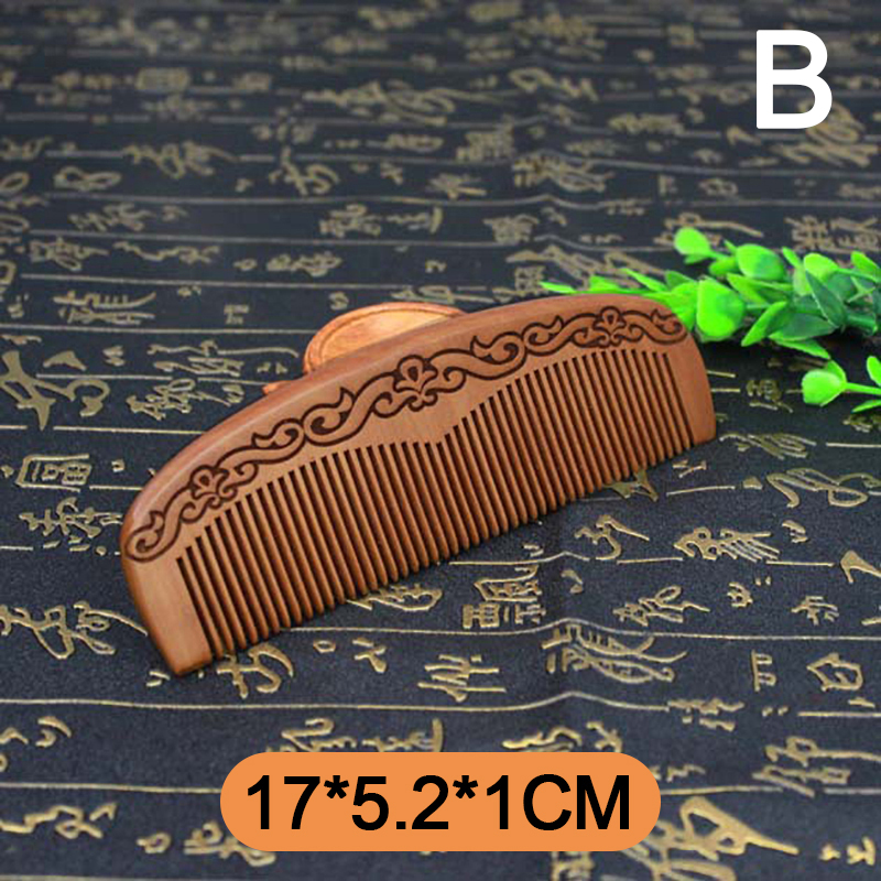 Natural Peach Solid Wood Comb Engraved Peach Wood Massage Comb Hair Care Tool Crafts Valentines Day Photo Props: 02