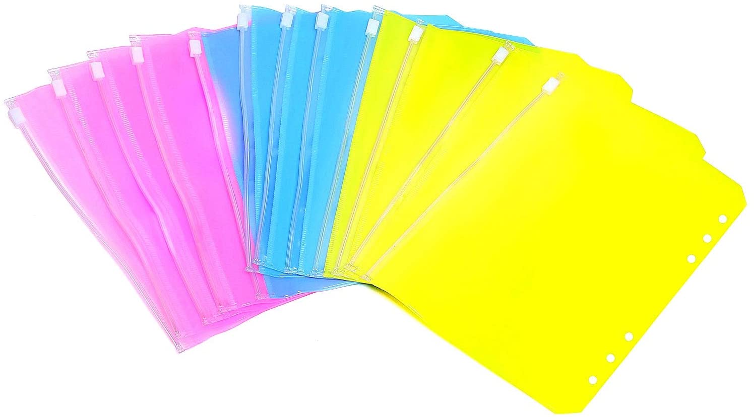 12 Pack A5 Binder Pocket 6 Holes Zipper Folders Bags For 6-Ring Notebook Loose Leaf Colorful Waterproof PVC Pouch