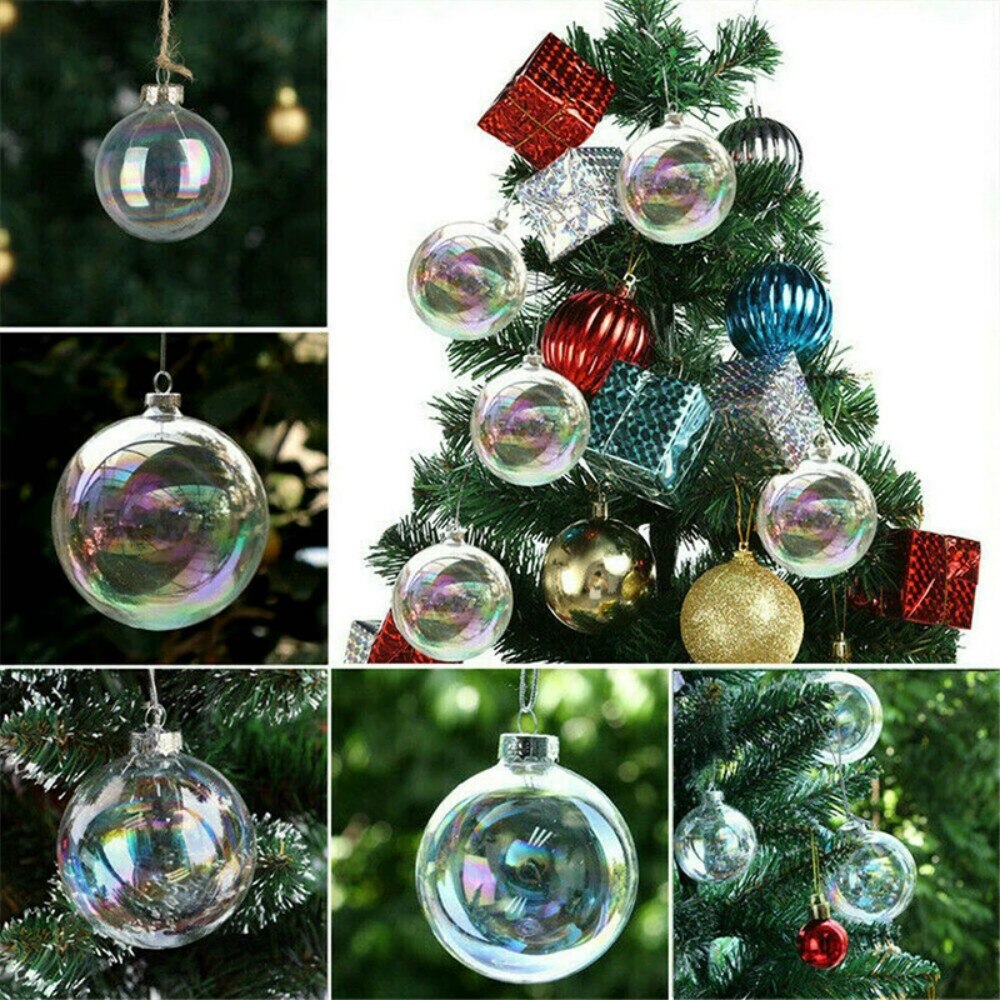 6/8/10cm Transparent Christmas Ball Plastic Bauble Clear Fillable Xmas Tree Hanging Decorations DIY Party Year Ornament