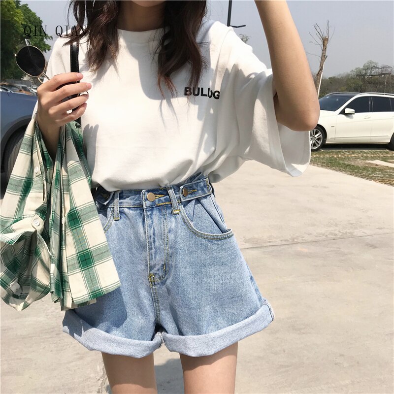 Women's Buttom Korean Punk Harajuku Ulzzang Loose Ins Denim Shorts Female Cute Vintage Kawaii Trousers For Women