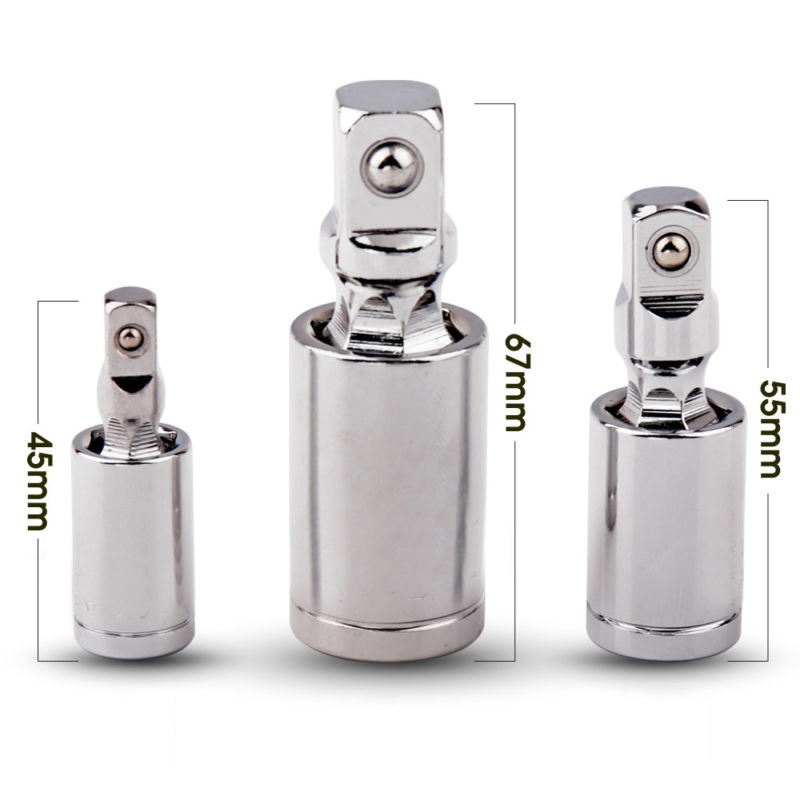 3pcs 1/4" 3/8" 1/2" Universal Joint Set Ratchet Angle Extension Bar Socket Adapter Sockets Tool Parts