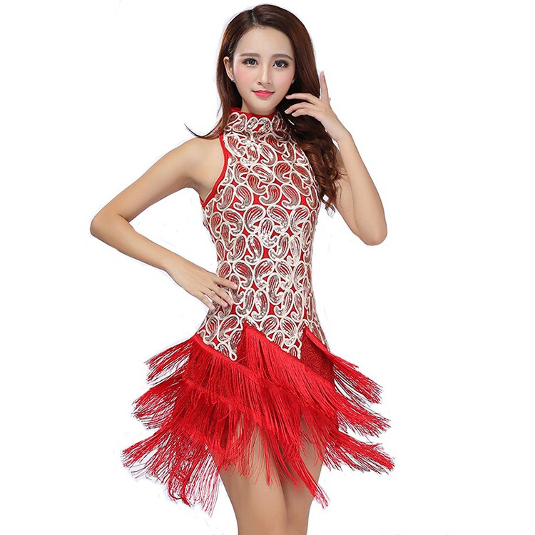 Latin Dance Dress Women Sexy Ballroom/Tango/Salsa/Rumba/Latin Dance Dress V-neck Sequin Latin Competition Dance Dresses
