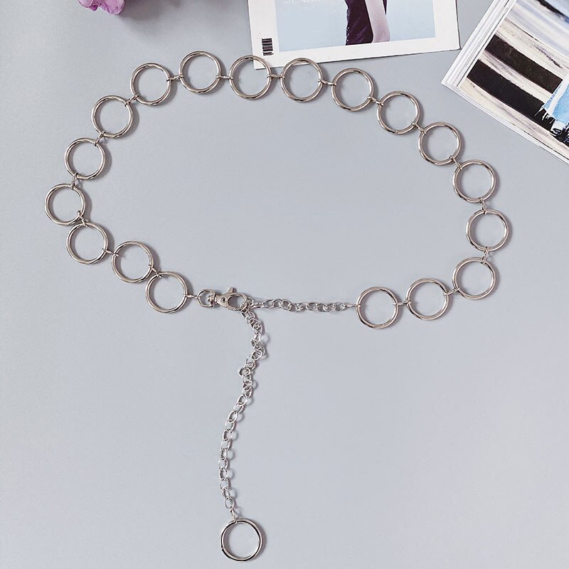 Trendy 90s Vintage Round Heart Waist Chain Cute Bling Bling Night Club Disco Belt Circle Heart to Heart Belts: light silver