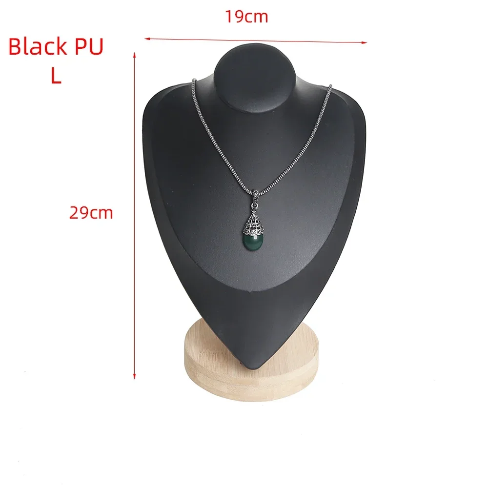 Bamboe Ketting Display Stand Hanger Display Sieraden Houder Sieraden Mannequin Buste Ketting Etalage Sieraden Display: Black PU L