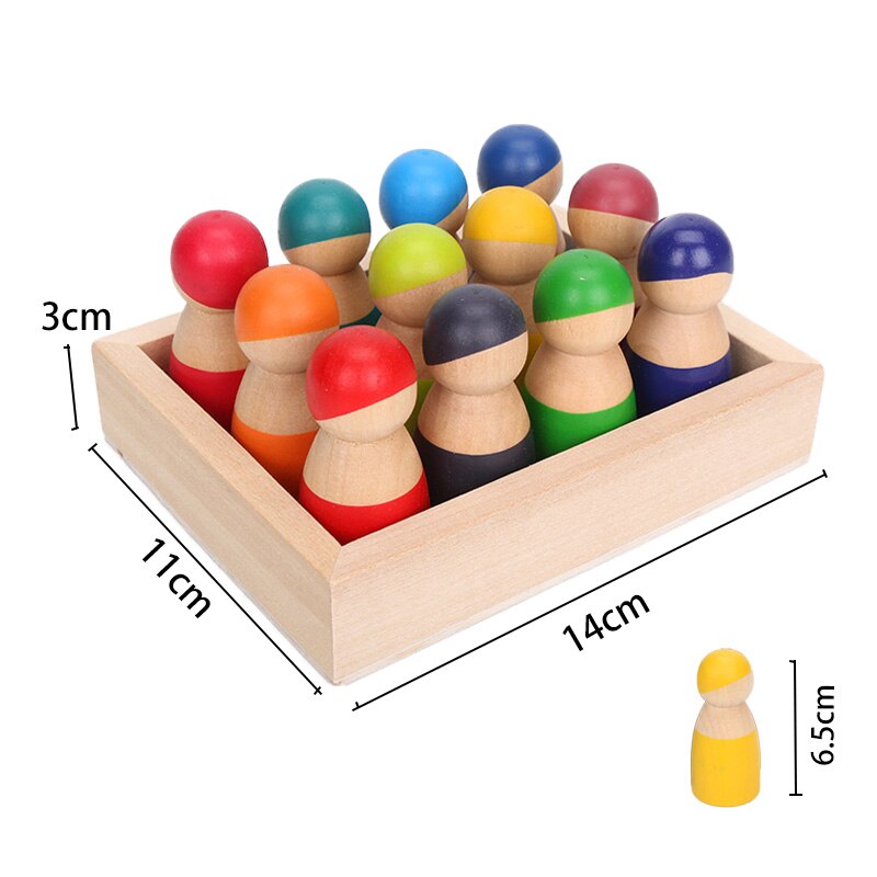 13 pièces/ensemble Montessori jouets en bois arc-en-ciel blocs amis Peg poupées corps bébé semblant jouer personnes FiguresRainbow empileur