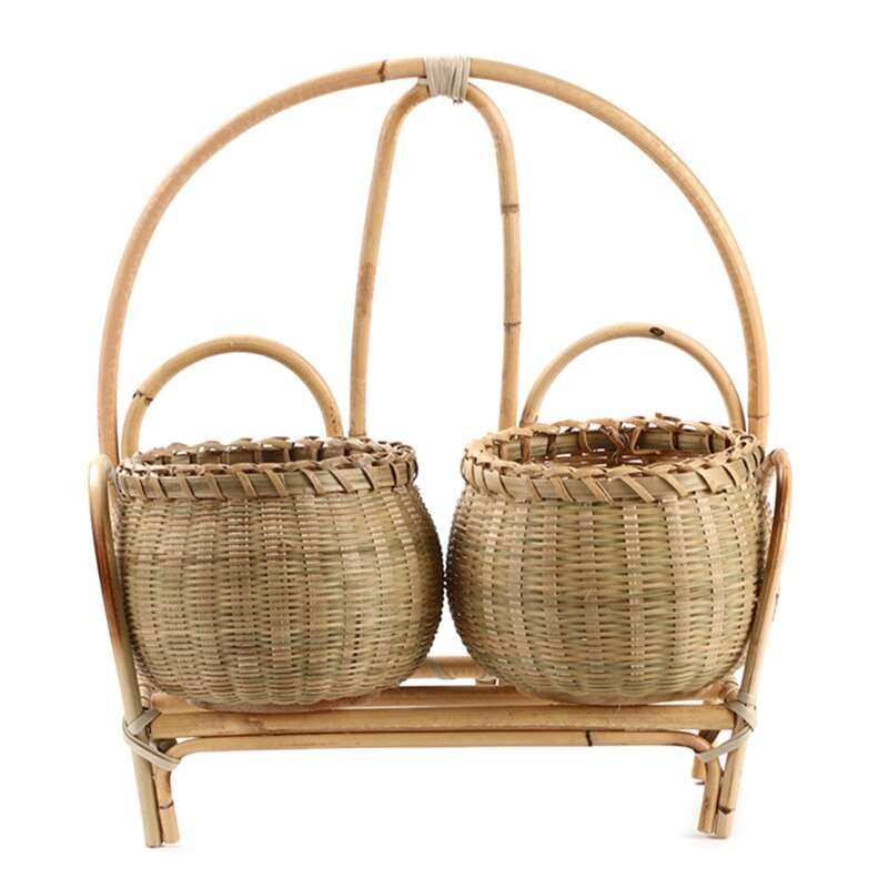 Mini Triciclo de ratán tejido para fruta, cesta de almacenamiento de mimbre hecha a mano de bambú para fruta, comida, pan, organizador, manualidades artísticas