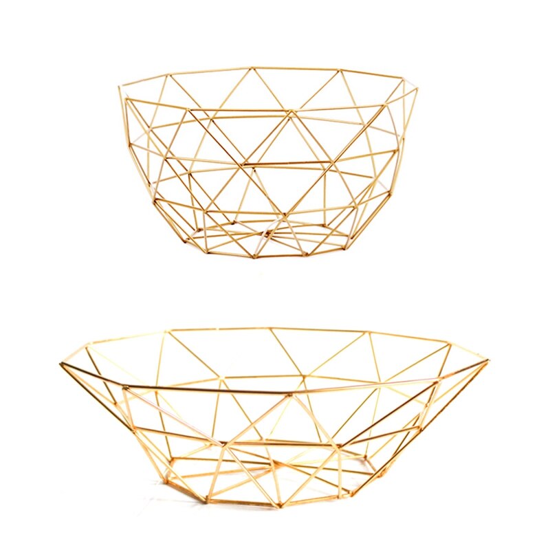 2 uds cestas de almacenamiento nórdicas Metal dorado cesta organizadora de arte para aperitivos, dulces y frutas, 27x13,5x14,5 Cm y 14.5X27X8Cm