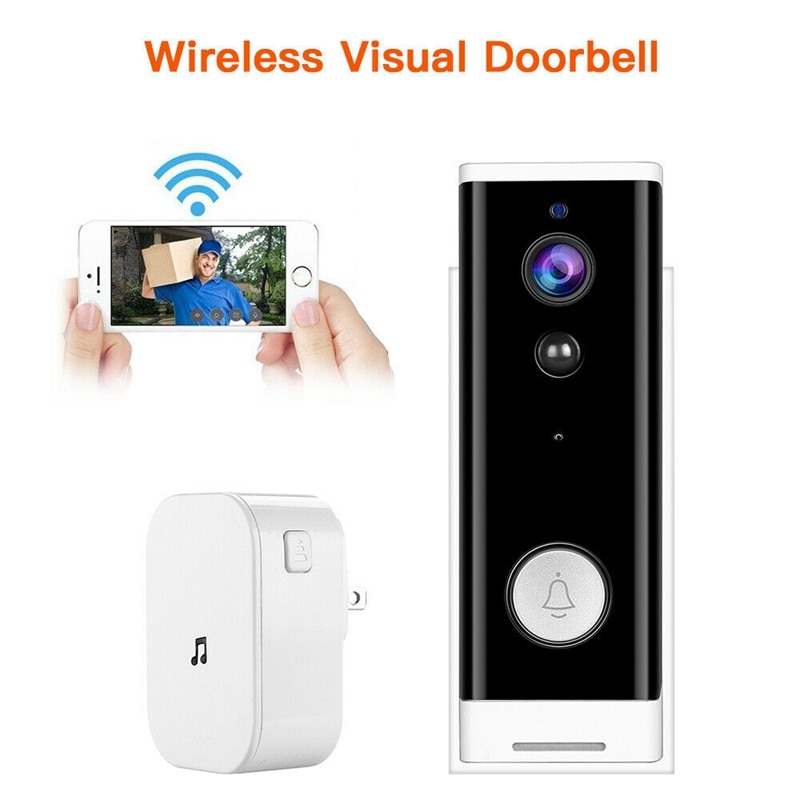 Wifi video dørklokke 1080p trådløs smart sikkerhedskamera dørklokke 2- vejs tale pir bevægelsesdetektering nattesyn dørklokke + dingdo: Default Title