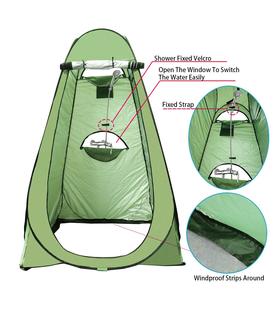 Fully Automatic Open Changing Tent Fishing Swimming Toilet Pop Up Solar Bath Bag Outdoor Ultralight Camping Shower Bathing Tent: Green Three Windows