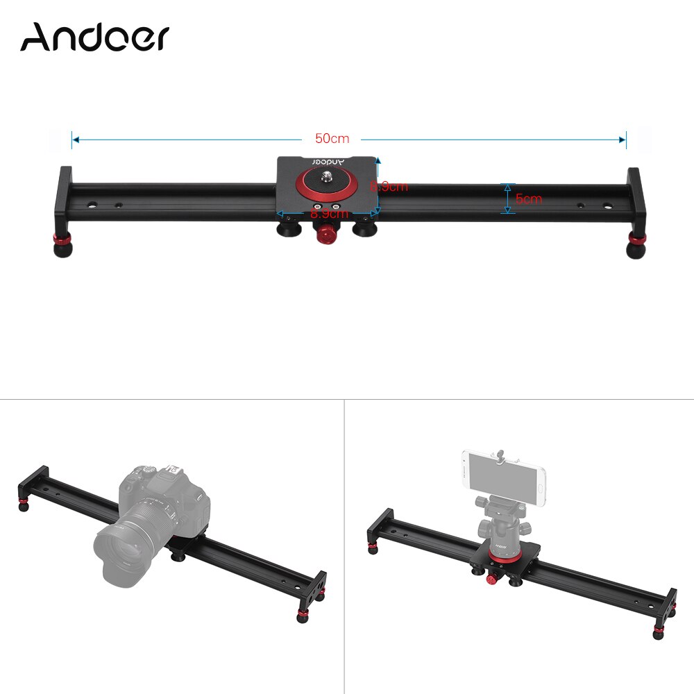 Andoer 20/16/12 inch Aluminium Camera Track Slider Video Stabilizer Rail voor Cellphone/DSLR Camcorder DV Film Fotografie: 50cm