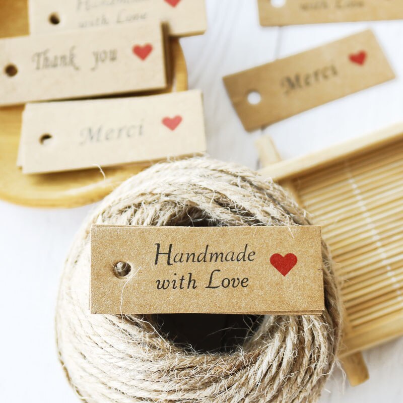 Etiquettes Merci en papier Kraft 100 pièces | Étiquettes suspendues pour emballage, étiquette de prix faite à la main, pour bonbonnière, fête d'anniversaire et mariage