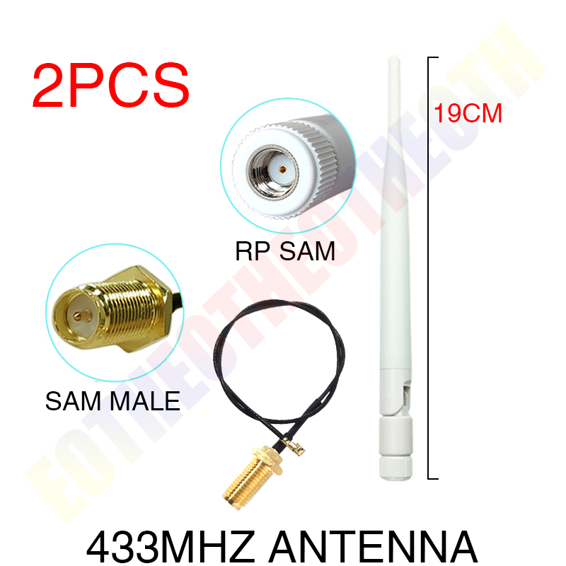 433 Mhz Antenne 5dbi Gsm 433 Mhz Lot RP-SMA Connector Rubber 433 M Lorawan Antenne + Ipx Naar Sma Male verlengsnoer Pigtail Kabel: 2PCS