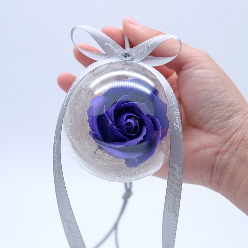 Evig blomst rose glas krystalkugle kunstig blomst bryllup simulation evigt liv roser bold med nøglering romantisk: Lilla