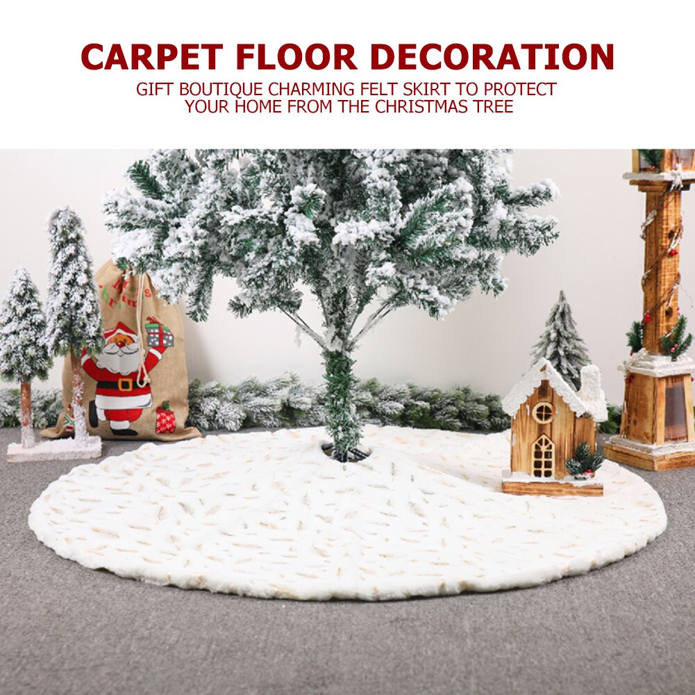 1pc 90/122cm Christmas Tree Skirt White Flannel Embroidered Snowflake Skirt Christmas Xmas Tree Floor Mat Decoration