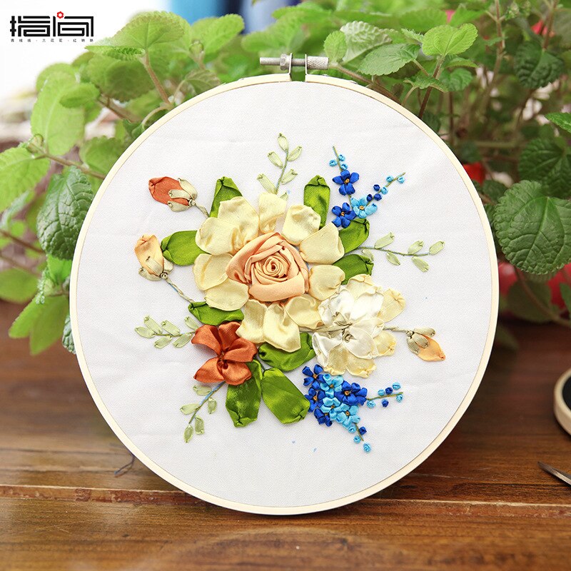 1 Pack Embroidery Flower Kit with Pattern+Instructions, Needlework DIY Beginner Stitch Kit Include 1 Embroidery Tools Hoop: E