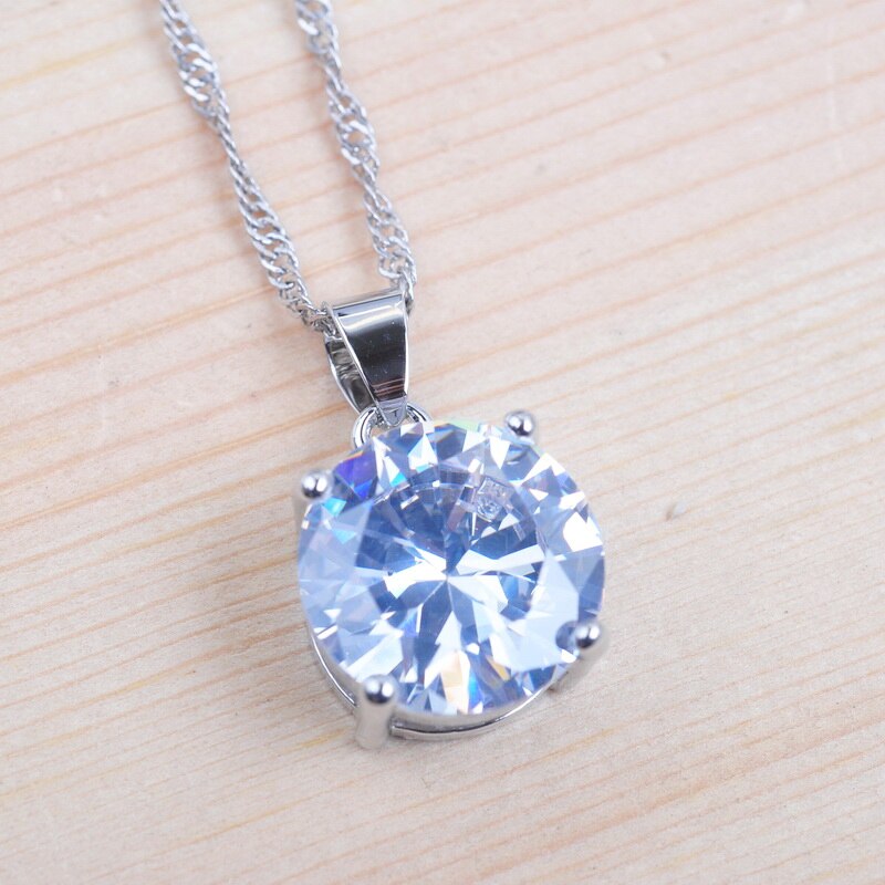 Ensemble de bijoux de mariage classiques pour femmes, rond, blanc, cubique, pendentifs, collier, boucles d'oreilles, bague