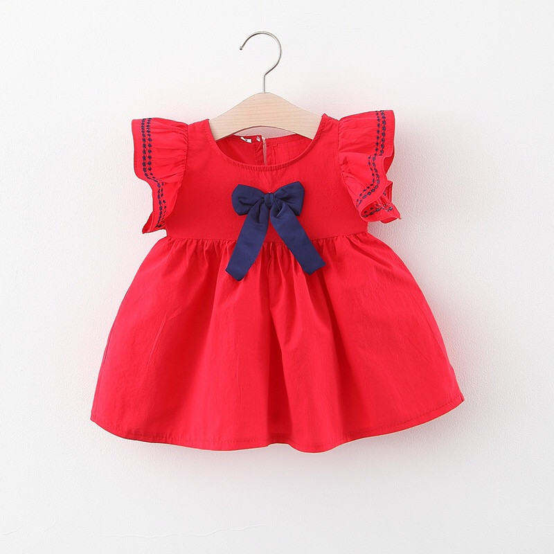 2021 Summer New Baby Girl Dress Infant Princess Party Dresses A-Line Cotton Soft Bow Girl Clothes Toddler Kids Clothing