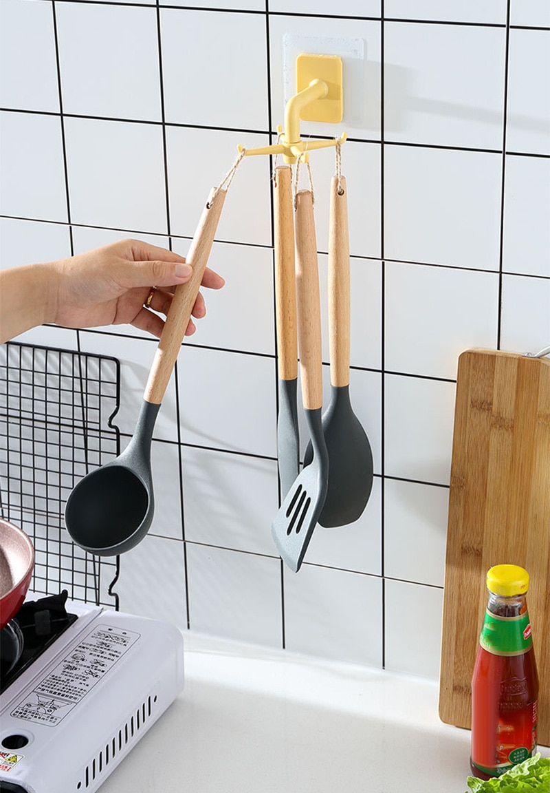360° draaibare keukengereihaak, 2 stuks, haken voor keukengerei met 6
