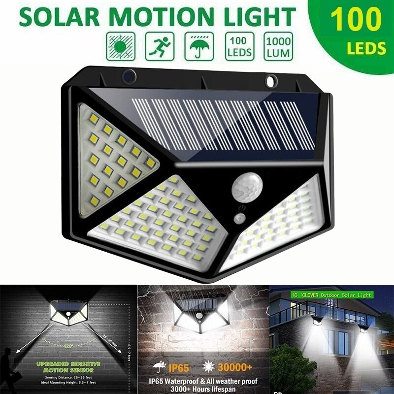 Solar Outdoor Wall Lights Motion Sensor Detector Security Night Lights IP65 Waterproof Wall Lamps for Garden Deck Yard Driveway: 100LED