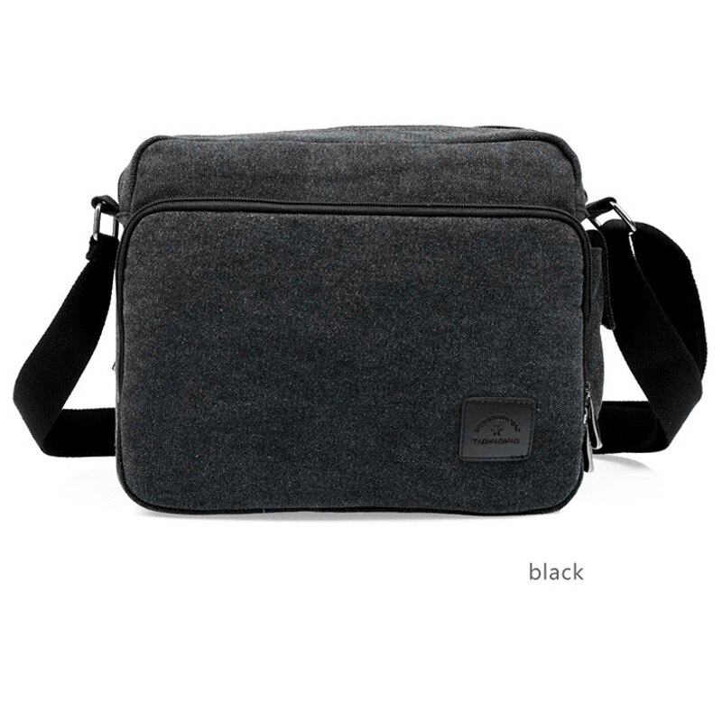 Heren canvas messenger bag vintage merk messenger schoudertas outdoor reistas unisex tas schoudertas klepzak tas: Zwart
