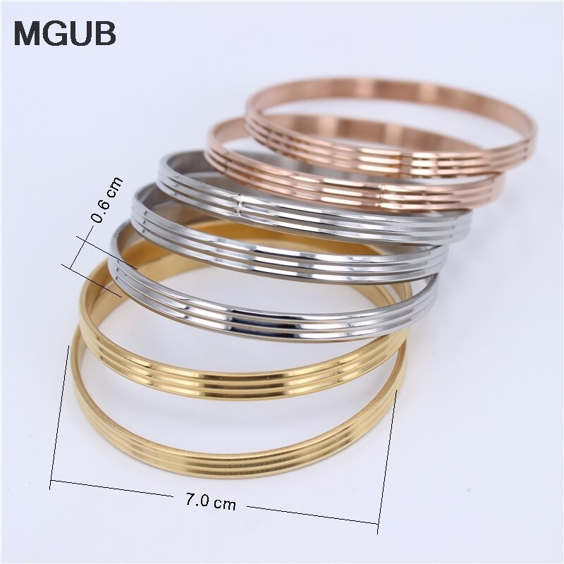 6mm de large trois lignes 3 couleur 70cm de diamètre en acier inoxydable 7 pièces/ensemble combinaison bracelets femmes accessoires LH476