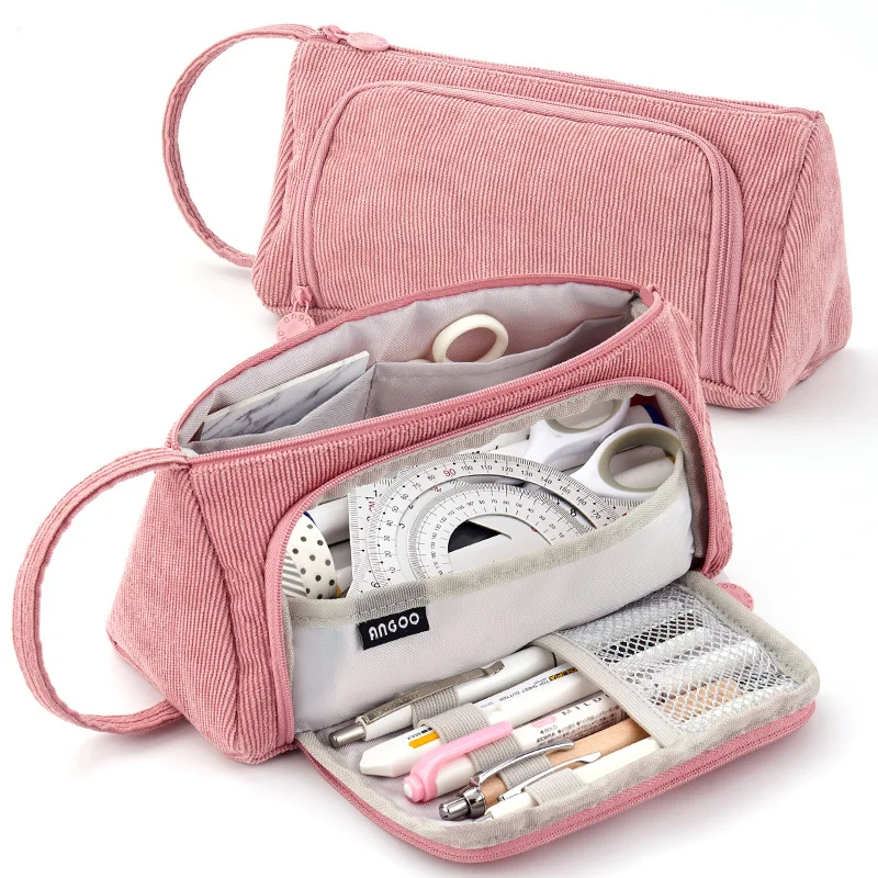 Corduroy Cute Pencil Case Macaron Colors Pencilcase Pencil Bags Make Up Pen Storage Bag School Supplies for Girls Stationery: Yellow