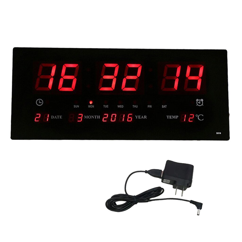 Extra Big Screen LED Office Wall Clock 24H Calendar -Time - Days - Week - Year Temperature Meter Projection Clocks US