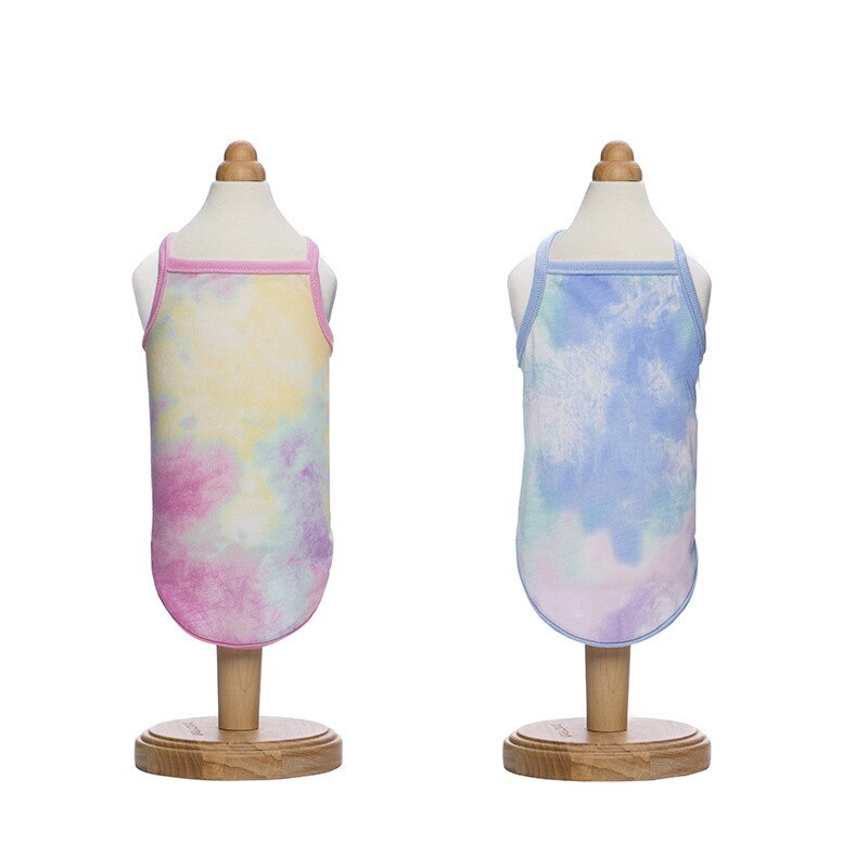 Pet color vest cat and dog spring and summer thin sling kitten and dog cotton fabric T-shirt tie-dye printing craft dog clothes