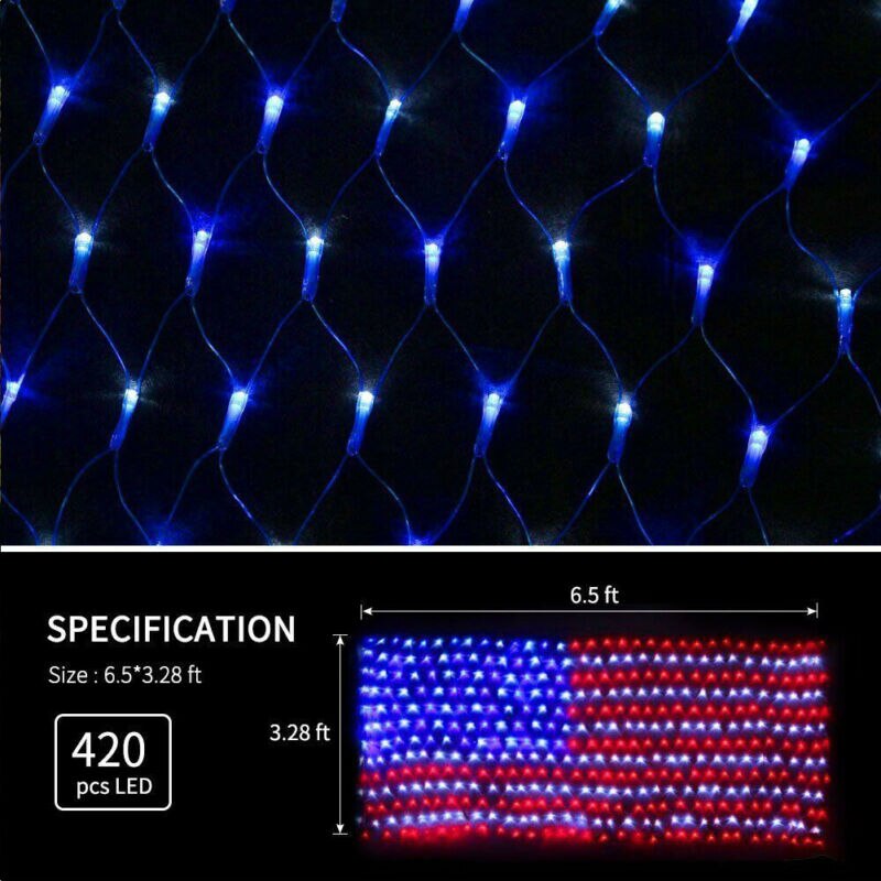 Amerikaanse Us Vlag Led String Vlag Netto Licht Waterdichte Decoratieve Opknoping Usa Festival Decor