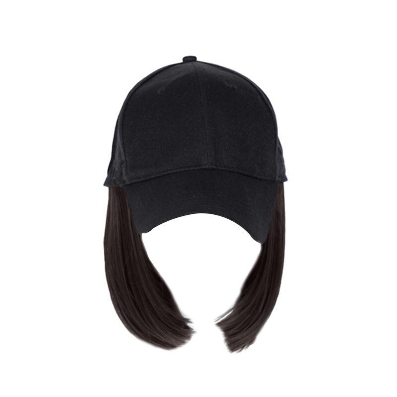 Kvinder piger kort paryk i ét stykke bobo hoved syntetisk hår baseball hat med parykker 40jf: 2