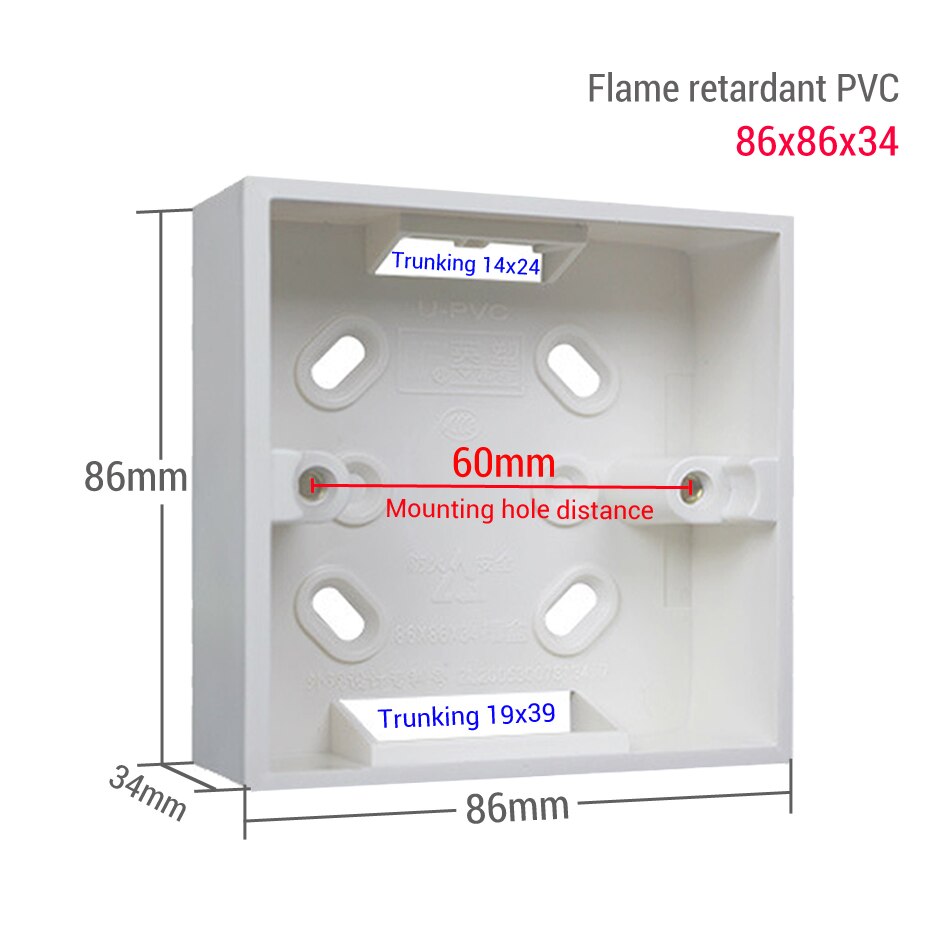 External Mounting Box 86mm*86mm*34mm for 86mm*86mm Standard Switches and Sockets Apply For Any Position of Wall Surface