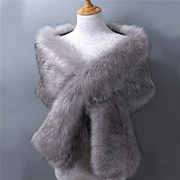 Bont Faux Winter Bolero Vrouwen Bruids Sjaal Bruiloft Cape In Voorraad Mantels Jas Jas Voor Avondfeest: Gray