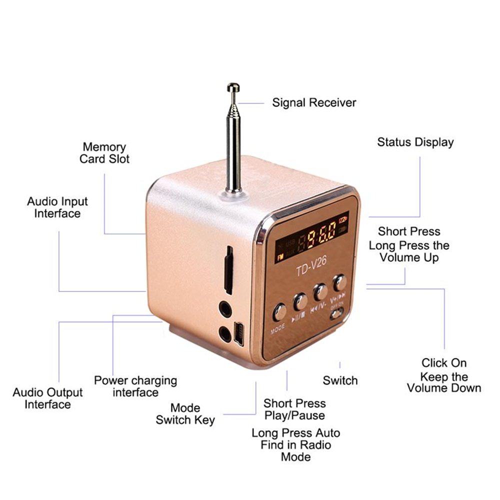 Mini TD-V26 Digital FM Radio Receiver Portable Radio FM Stereo Receiver With LCD Radio Speaker Loudspeaker Support Micro TF Card